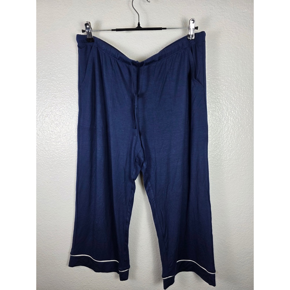 Auden Cloud Knit Navy Blue Sleep Pants Pajama Bottoms Cropped Piping Size L